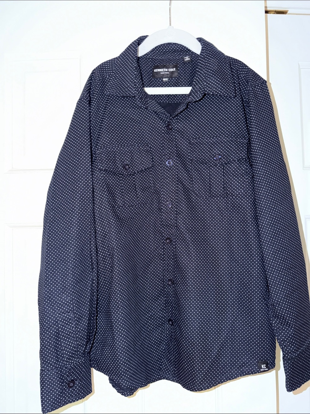 Kenneth Cole Navy Micro Dot Long-Sleeve Button-Down Shirt
